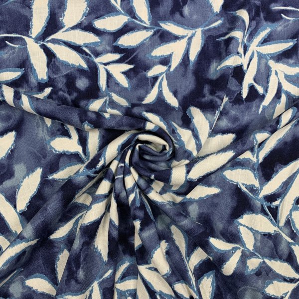 Viskose Slub - Blaise Leaves - navy