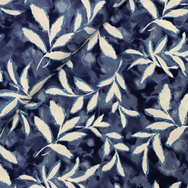 Viskose Slub - Blaise Leaves - navy