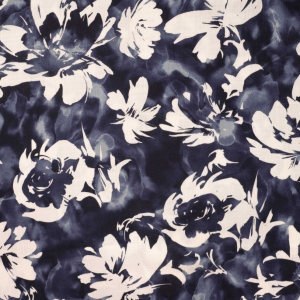 Viskose Slub - Candice Flowers - navy