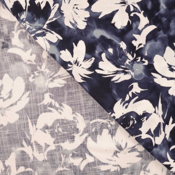 Viskose Slub - Candice Flowers - navy