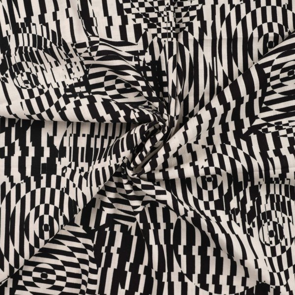 Viskose Slub - Circles and Stripes - ecru/black