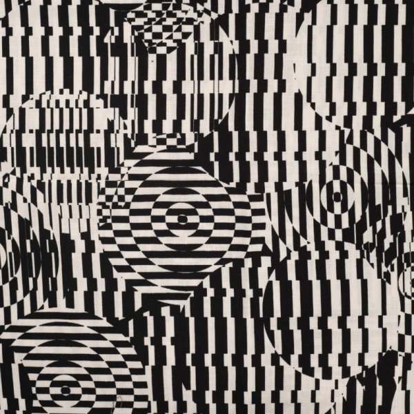 Viskose Slub - Circles and Stripes - ecru/black