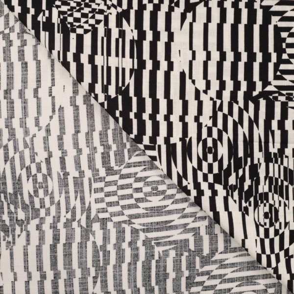 Viskose Slub - Circles and Stripes - ecru/black