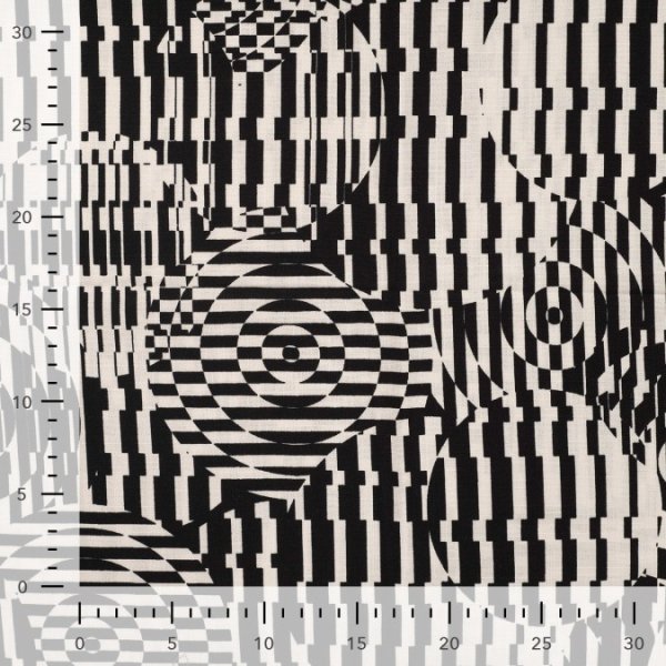 Viskose Slub - Circles and Stripes - ecru/black