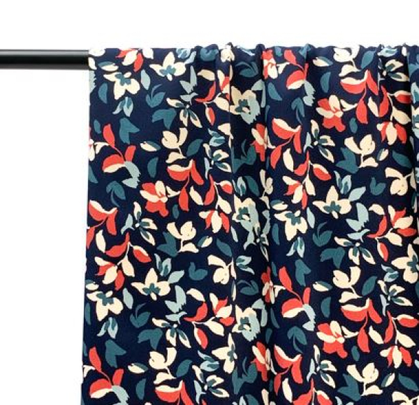 RESTSTÜCK 1,60m !!! - Viskosestretch - Flower Iris - navy