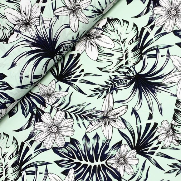 RESTSTÜCK 0,60m !!! - Viskose - Tropic Monstera - mint