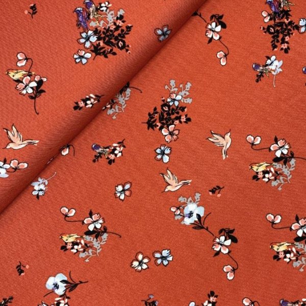 Viskose Twill - Birds & Flowers - rost