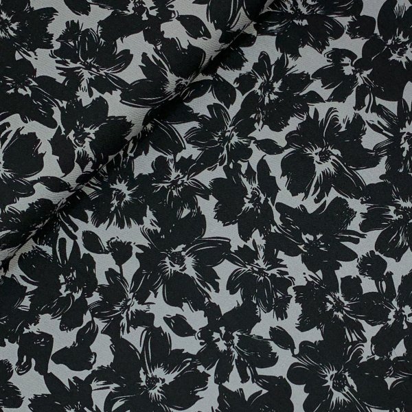 RESTSTÜCK 1,70cm !!! - Viskose Twill - Black Flowers Morticia - grey