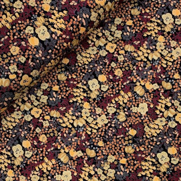 Viskosejersey - Ani Flower - bordeaux/schwarz