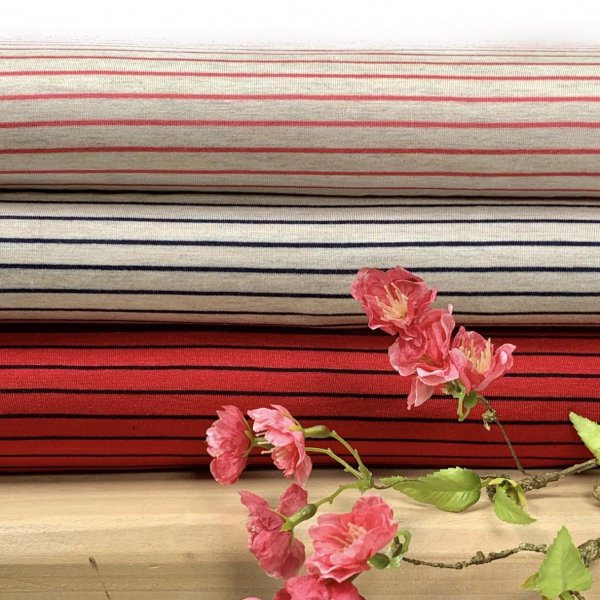 RESTSTÜCK 0,90m !!! - Viskosejersey - Anka - Streifen fein - ecru/marine