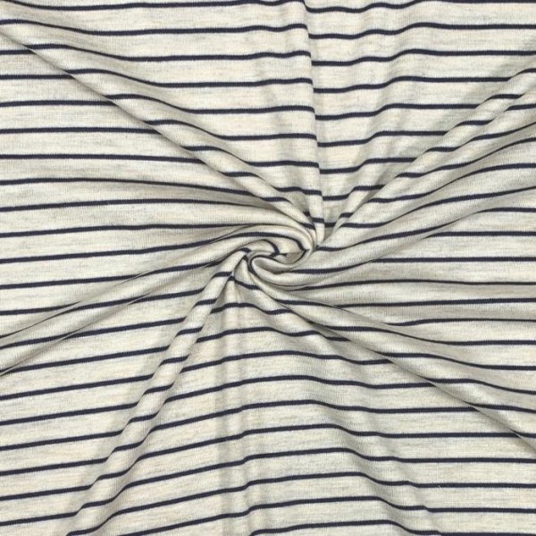 RESTSTÜCK 0,90m !!! - Viskosejersey - Anka - Streifen fein - ecru/marine