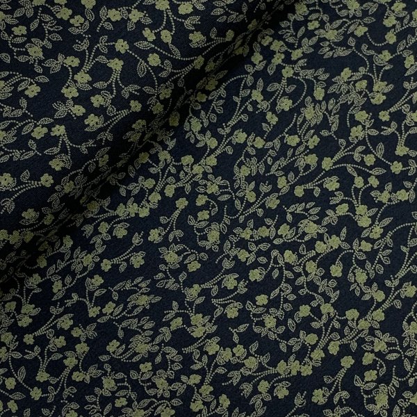 Viskosejersey - Blumenranke - schwarz khaki