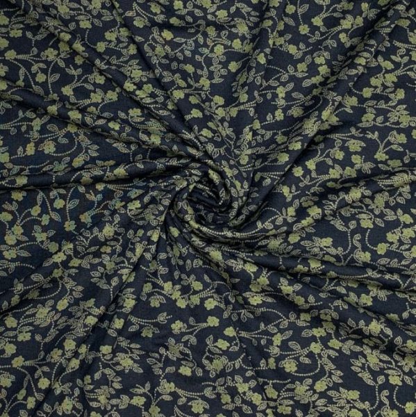 Viskosejersey - Blumenranke - schwarz khaki