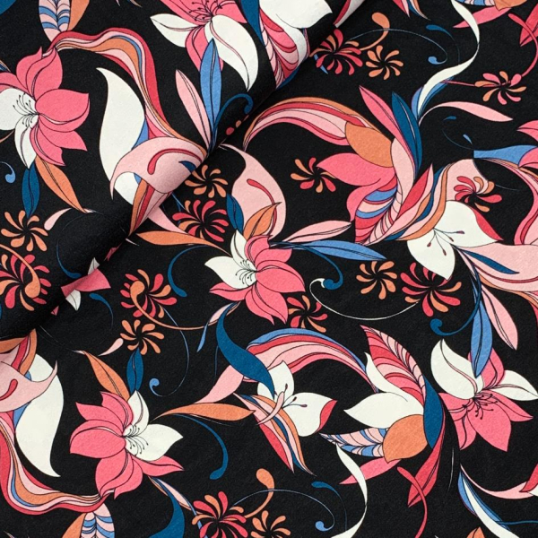 RESTSTÜCK 1,70m !!! - Viskosejersey - Florina Flowers - black