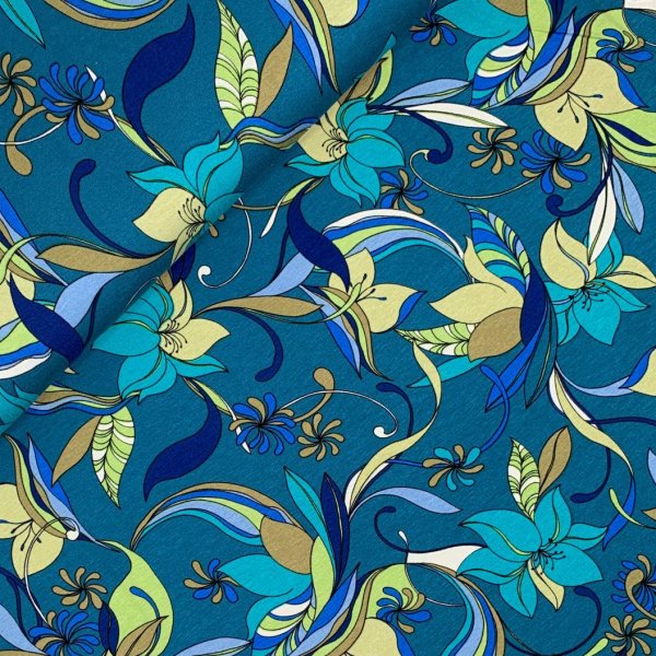 Viskosejersey - Florina Flowers - petrol