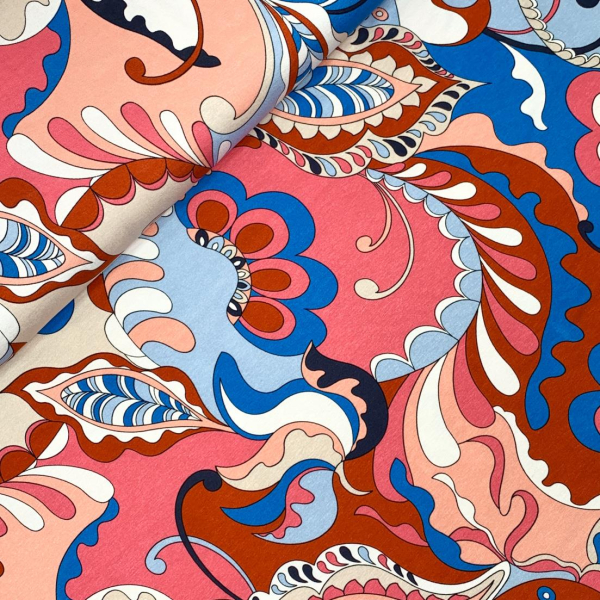 RESTSTÜCK 0,90m !!! - Viskosejersey - Paisley Flowers - coral