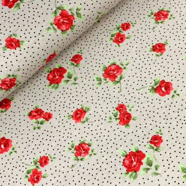 Viskosejersey - Roses & Dots - taupe