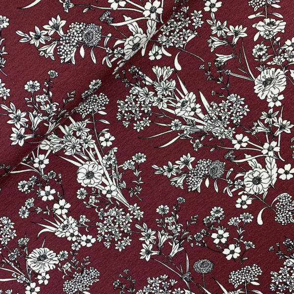 RESTSTÜCK 0,90m !!! - Viskosejersey - Zarte Blumen - bordeaux