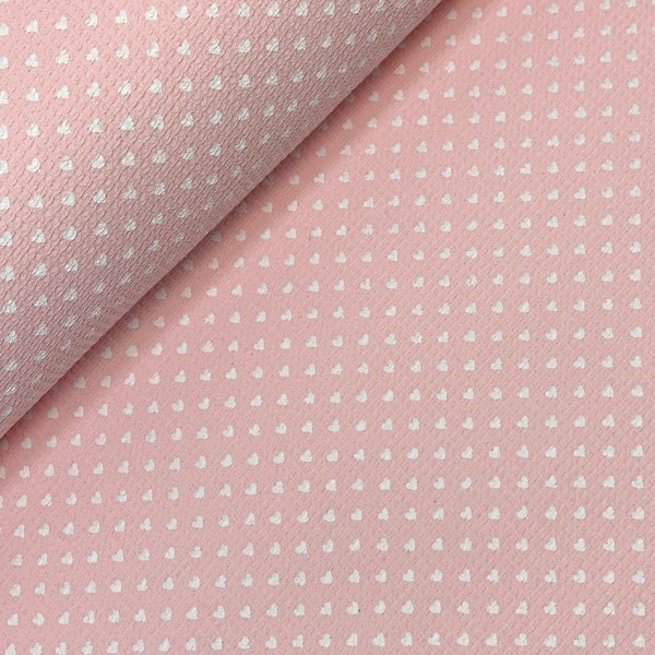 Waffelpique - Herzen - Frottee Rückseite - rosa mit Herz weiß
