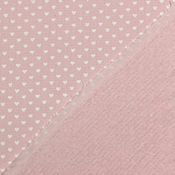 Waffelpique - Herzen - Frottee Rückseite - rosa mit Herz weiß