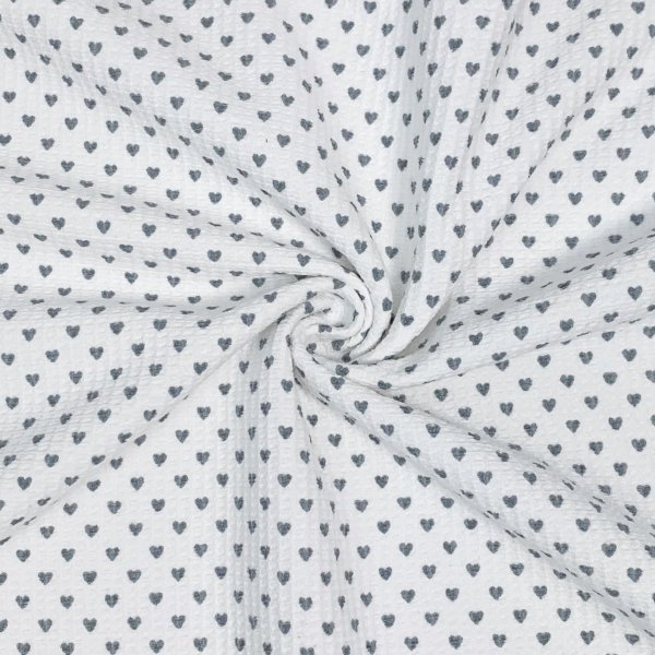 RESTSTÜCK 1,0m!!! - Waffelpique - Herzen - Frottee Rückseite - weiß mit Herz grau