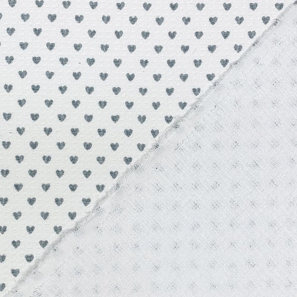 RESTSTÜCK 1,0m!!! - Waffelpique - Herzen - Frottee Rückseite - weiß mit Herz grau