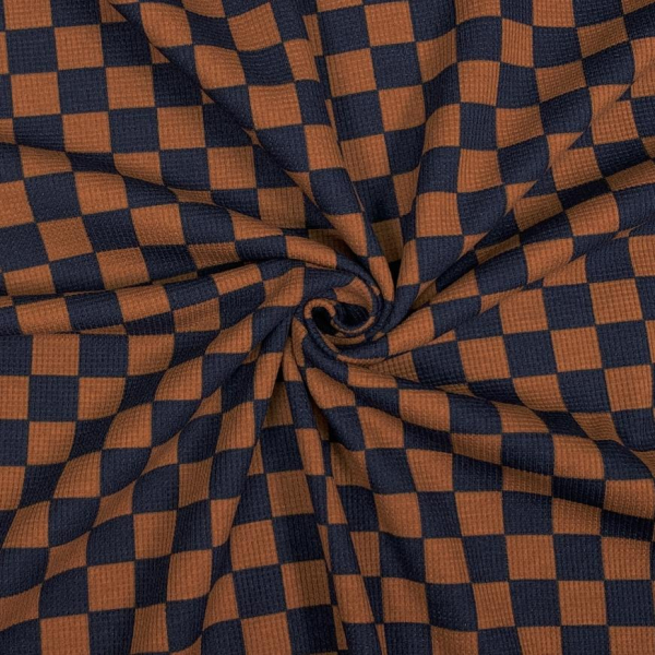 RESTSTÜCK 1,20m !!! - Waffle Rib Jersey - Check - brown/black