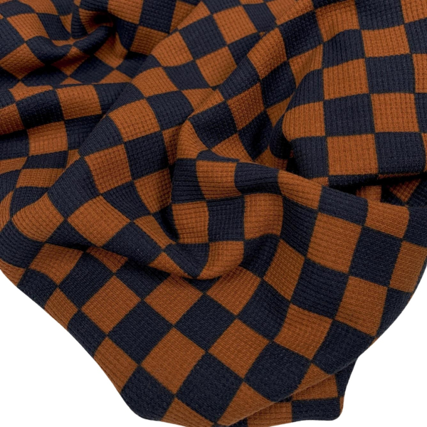RESTSTÜCK 1,20m !!! - Waffle Rib Jersey - Check - brown/black