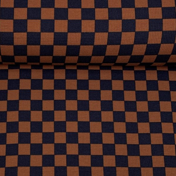 Waffle Rib Jersey - Check - brown/black