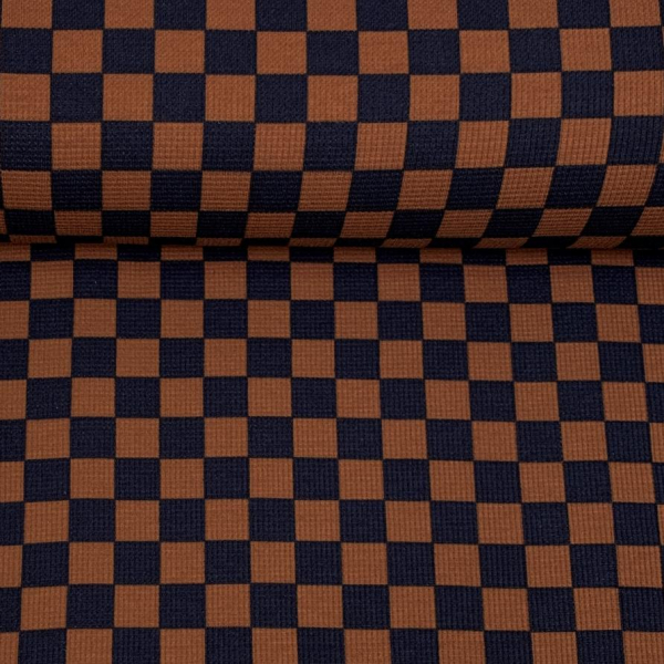 RESTSTÜCK 1,20m !!! - Waffle Rib Jersey - Check - brown/black