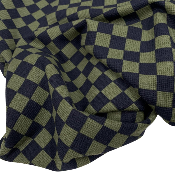RESTSTÜCK 1,00m !!! - Waffle Rib Jersey - Check - khaki/black