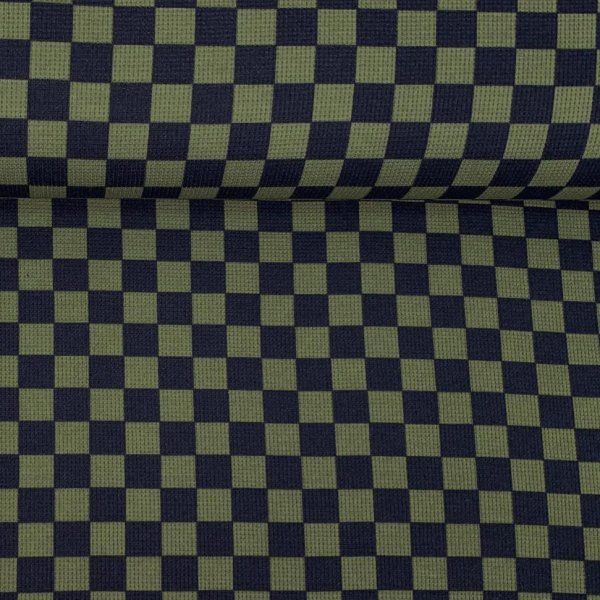 RESTSTÜCK 1,00m !!! - Waffle Rib Jersey - Check - khaki/black