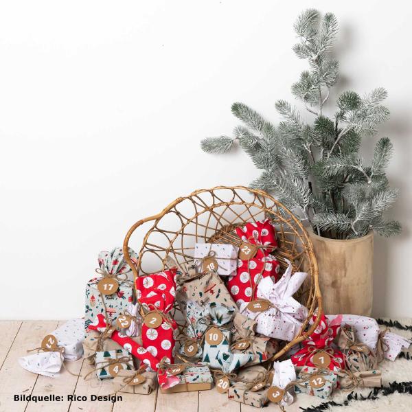 Baumwolle Leinenoptik Weihnachten - Punkte - natur gold