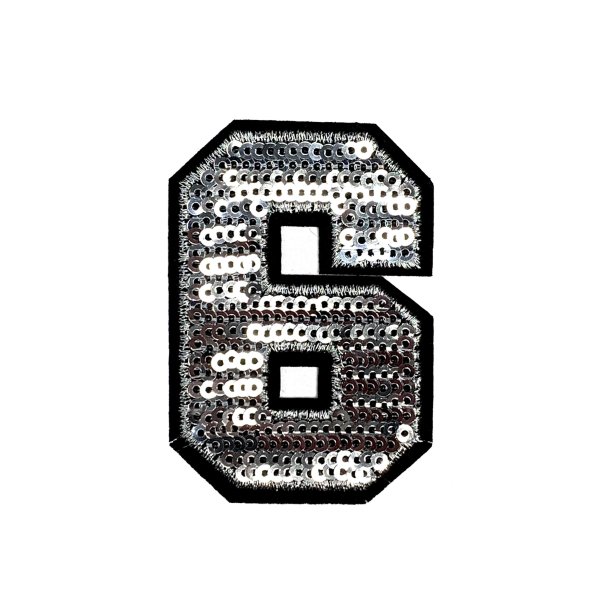 Applikation - Aufbügler - Zahlen - Pailetten silber - 6