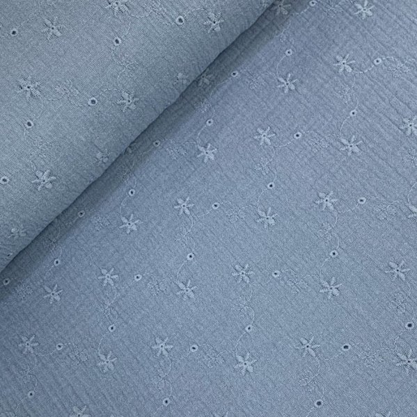 RESTSTÜCK 0,60m !!! - Musselin - Curling Embroidery - hellblau
