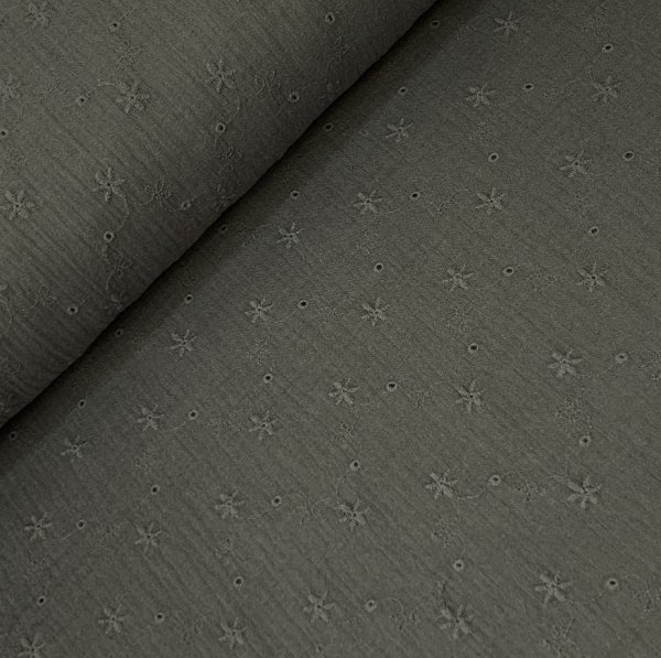Musselin - Curling Embroidery - khaki