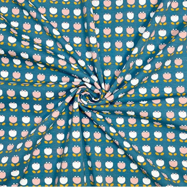RESTSTÜCK 1,0m !!! - Bio Jersey - Retro Tulip - blau