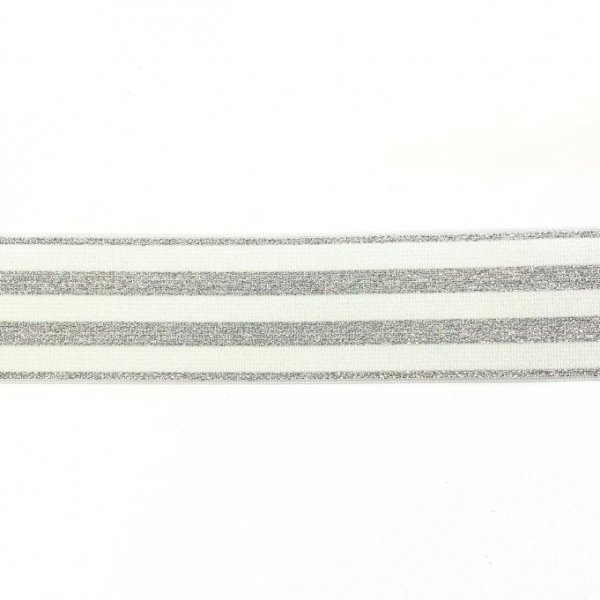 Gummiband - Streifen - Lurex silber - off weiß - 4cm