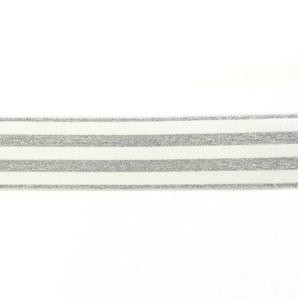 Gummiband - Streifen - Lurex silber - off weiß - 4cm