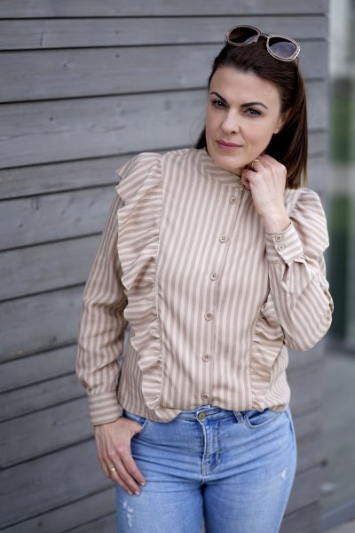 Two Tone Stripe Twill mit TENCEL™ - warm sand - MeetMilk