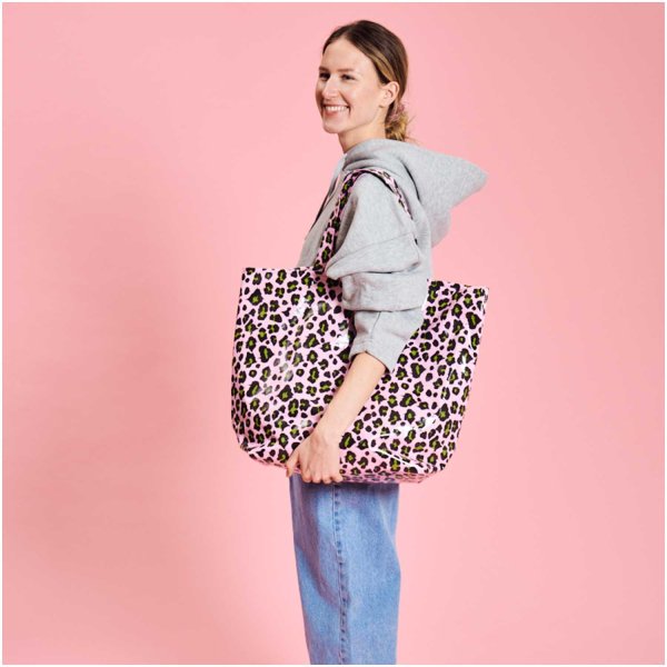 Shopper - Acid Leo - rosa/neongrün - 41x55x19cm