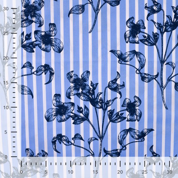 Baumwoll Stretch - Botanic Lines - light blue/offwhite/navy