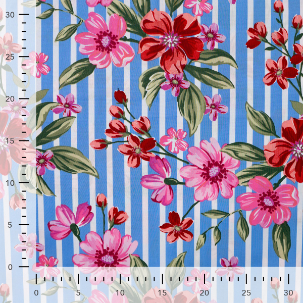 RESTSTÜCK 1,60m !!! - Baumwoll Stretch - Stripe and Flowers - hellblau/ecru/pink