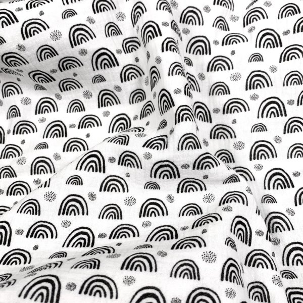 Musselin - Rainbow & Dots - ecru
