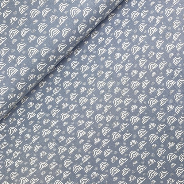 Musselin - Rainbow & Dots - hellblau