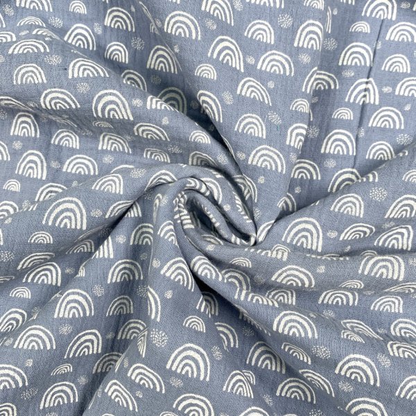 Musselin - Rainbow & Dots - hellblau