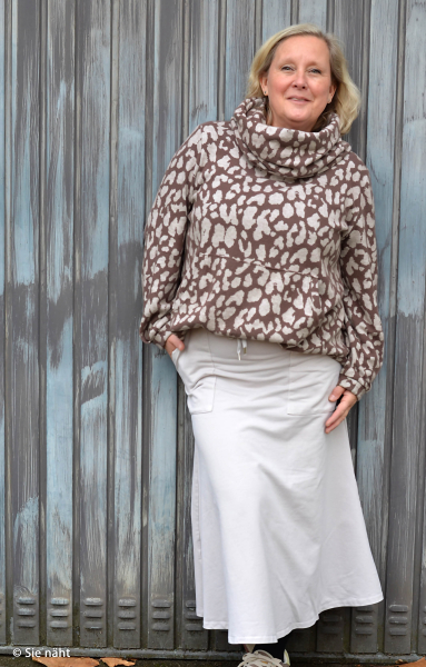 Jacquard Jersey - Emily Leo - naturweiß/peppercorn