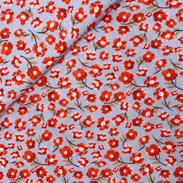Viskose Druck - Maelle - Blumen - hellblau/rot