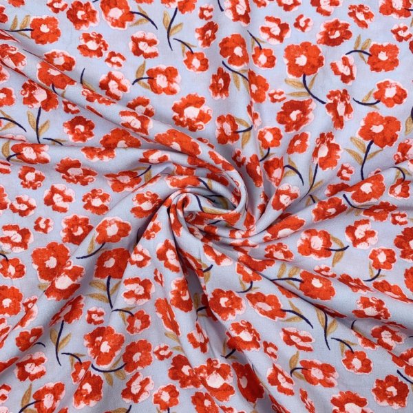 Viskose Druck - Maelle - Blumen - hellblau/rot