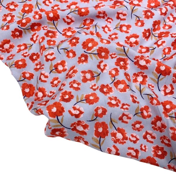 Viskose Druck - Maelle - Blumen - hellblau/rot